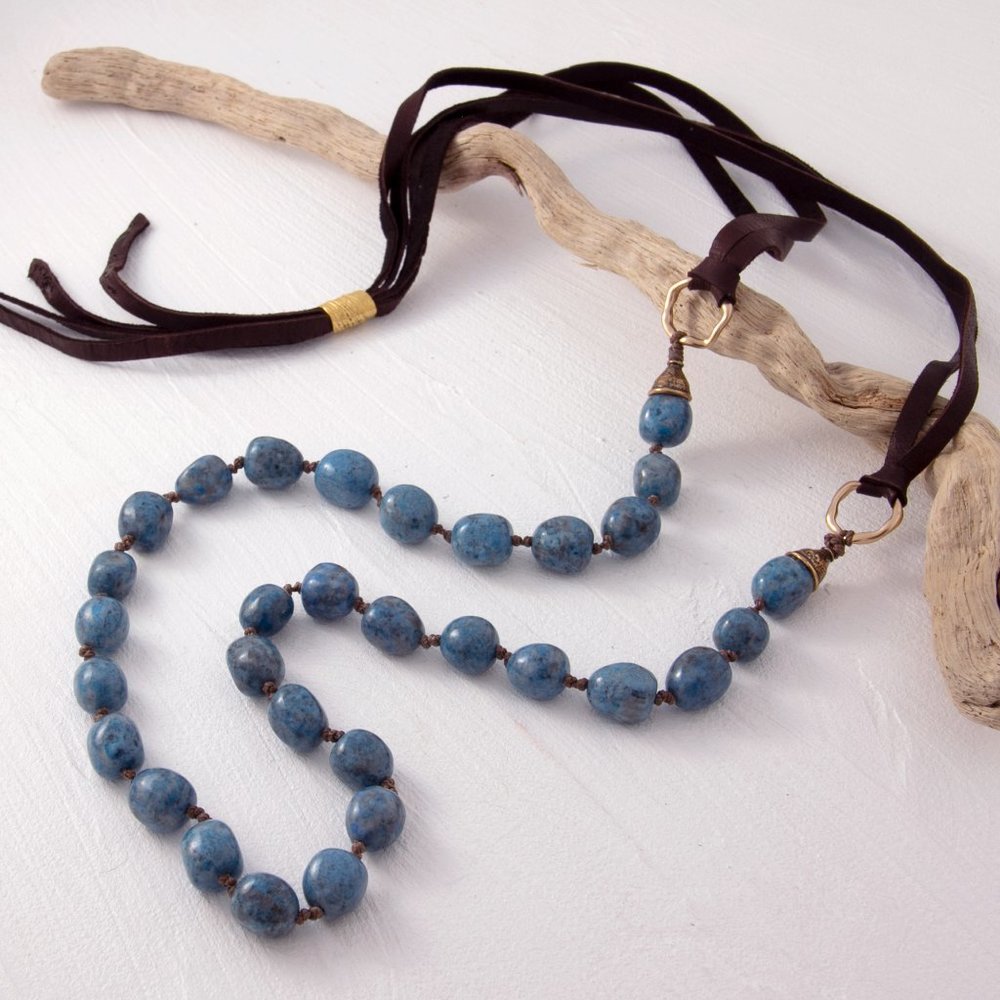 Denim Lapis Pebble Adjustable Necklace
